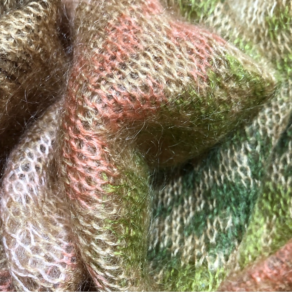 Vintage Talbots mohair sweater tan green pink large - Picture 8 of 11